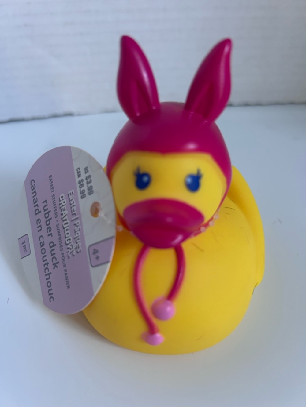 Novelty Yellow Rubber Duck with Pink Bunny Hood